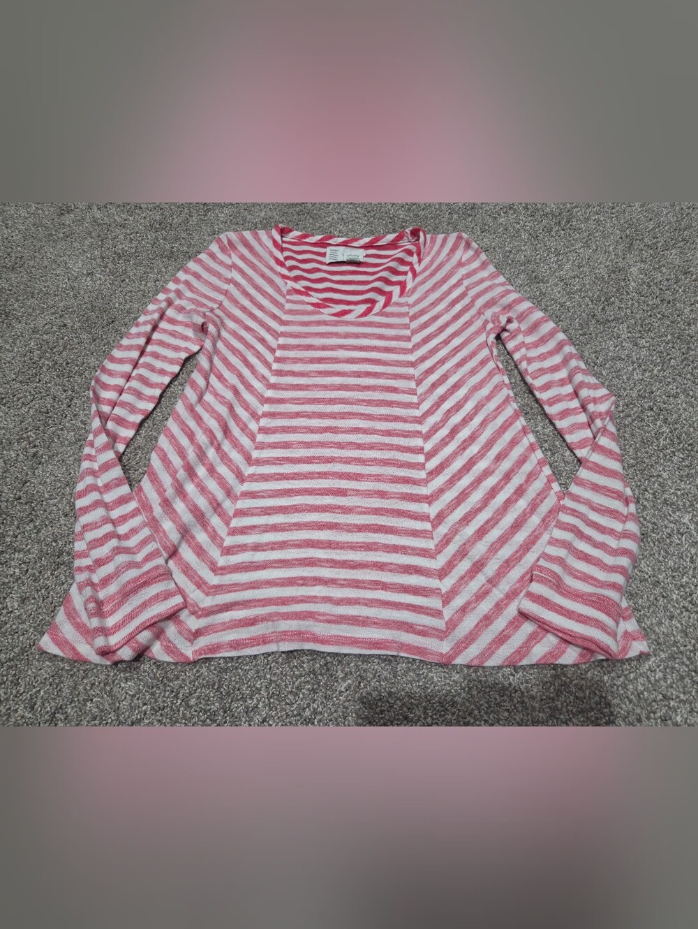 Anthropologie Saturday Sunday Striped Pink & White Long Sleeve Top Size Small